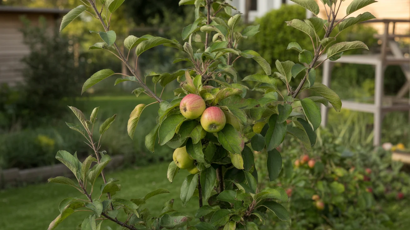Apple tree with developing fruit in a home orchard setting