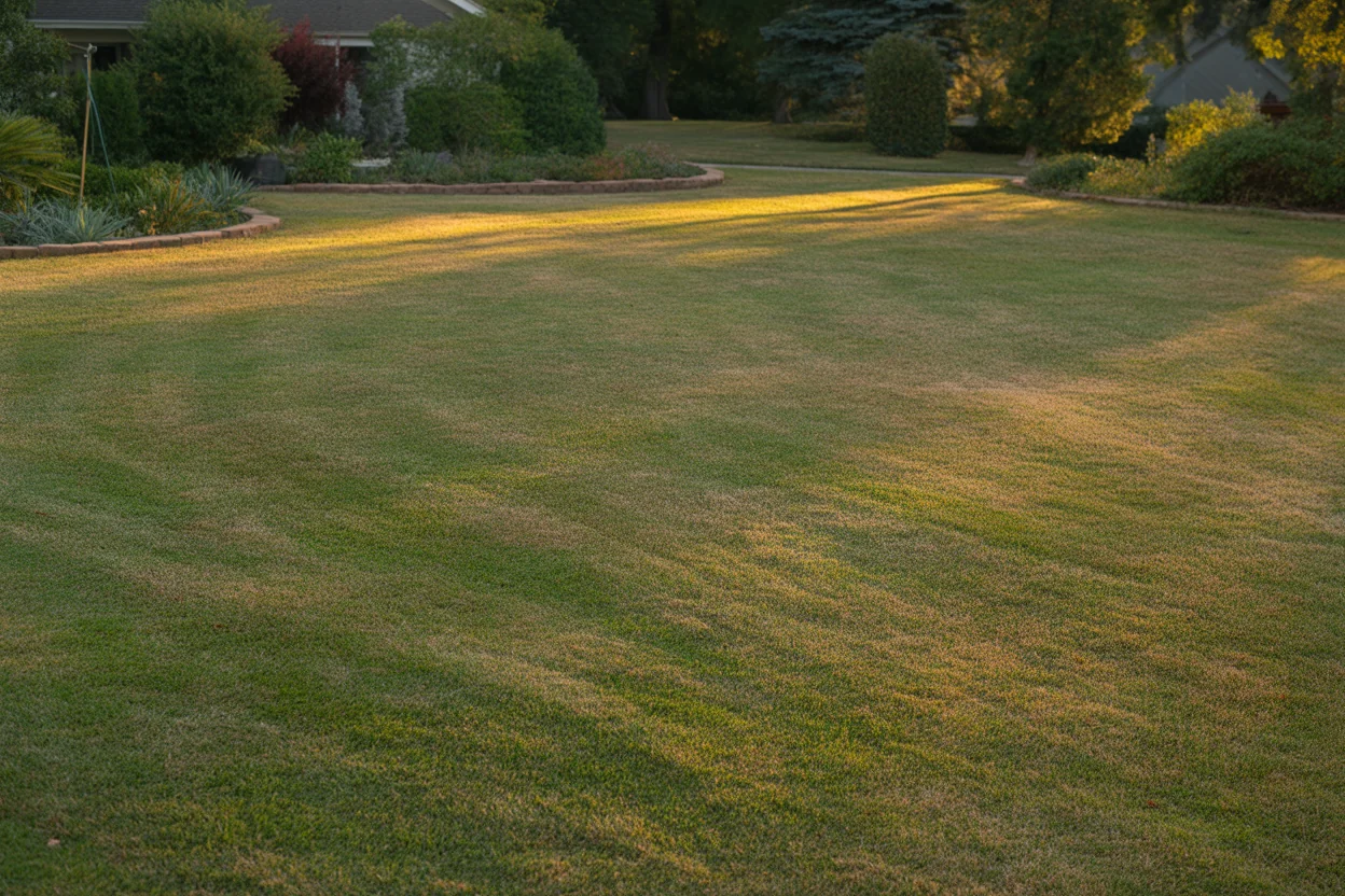 Close view of Bermuda grass blades and stolons creeping across soil