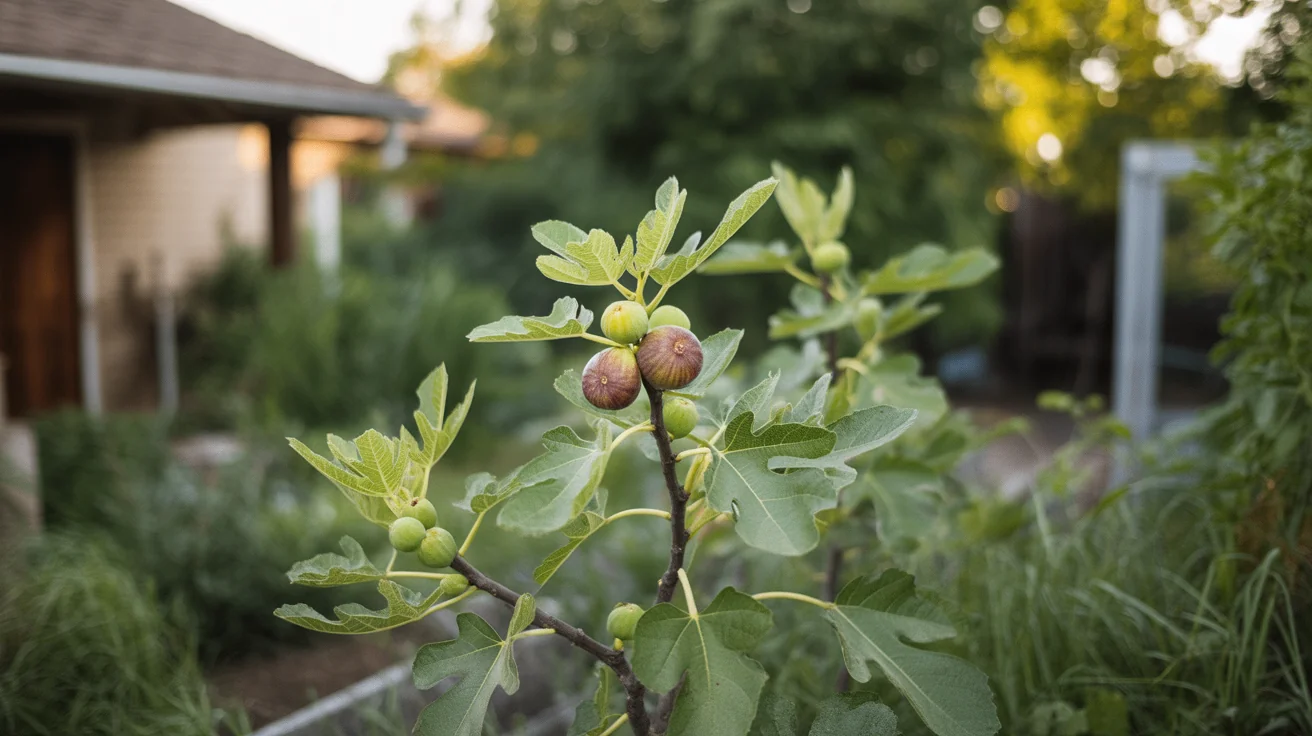 Fig tree with broad leaves and developing figs