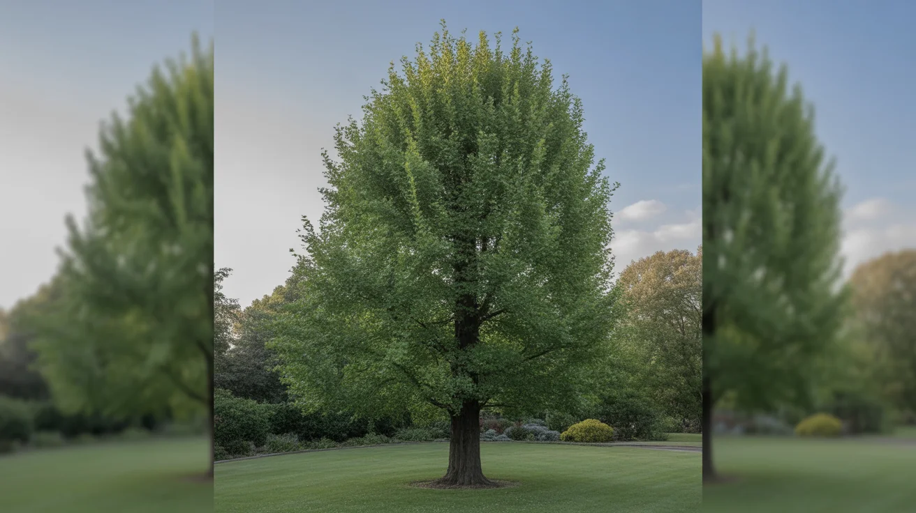 Mature ginkgo tree with fan-shaped green leaves in a sunny landscape