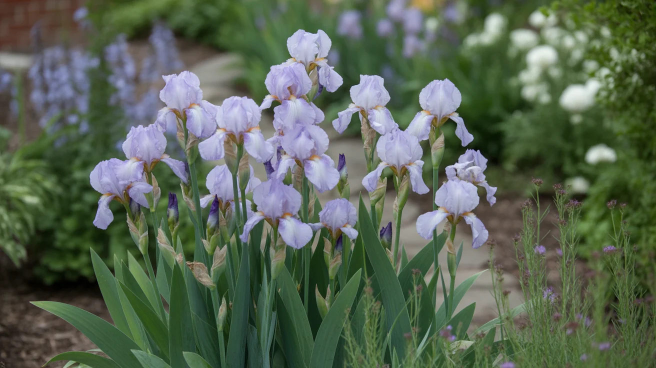Bearded Iris plant in bloom in a garden setting