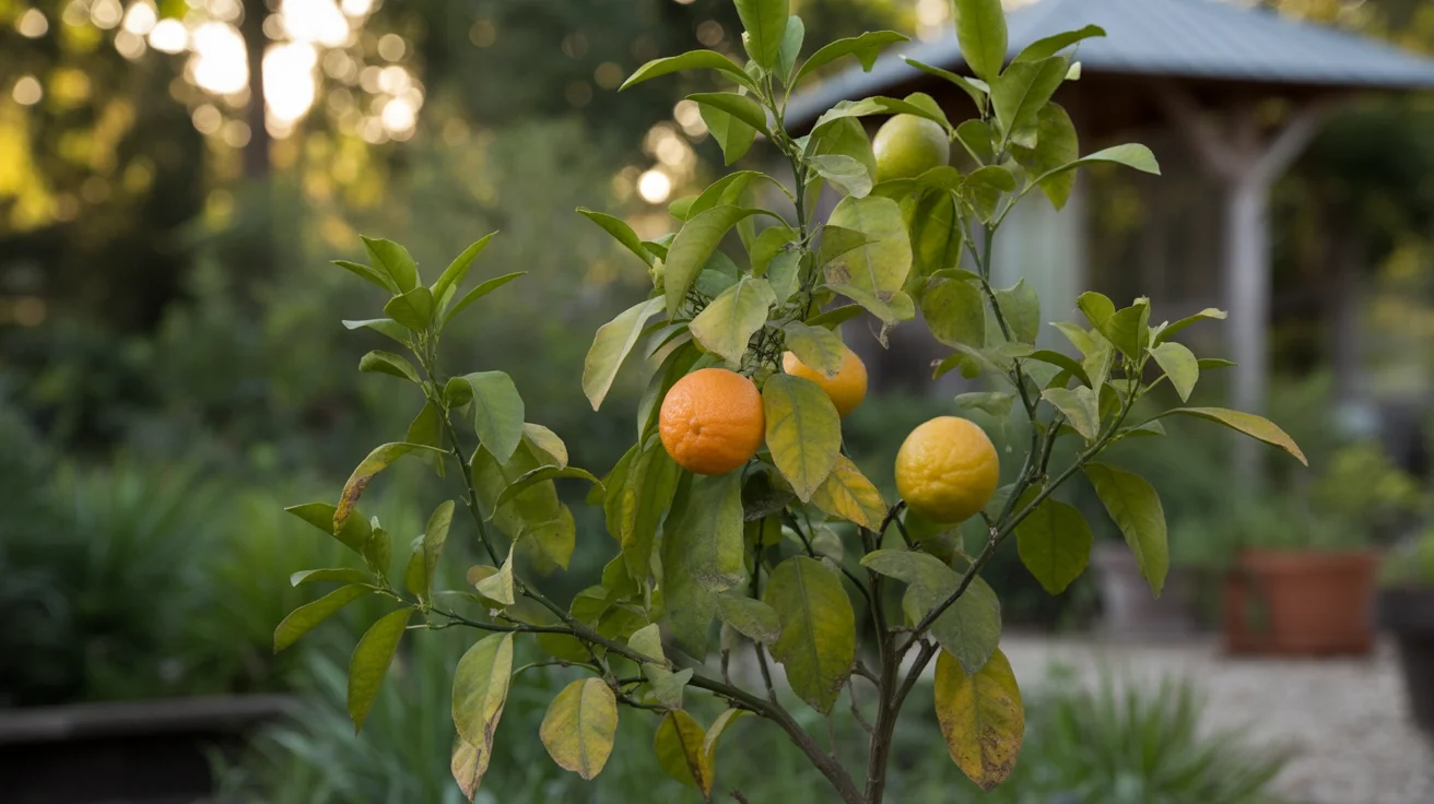 Lemon tree with glossy leaves and yellow fruit