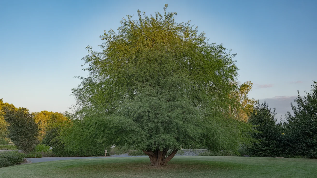Purple-leaved smoke tree with airy pink smoke plumes glowing in summer sunlight