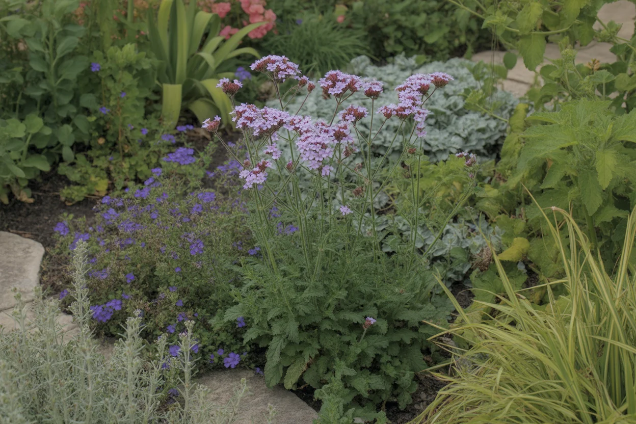 Verbena foliage and flowers showing growth habit for care reference